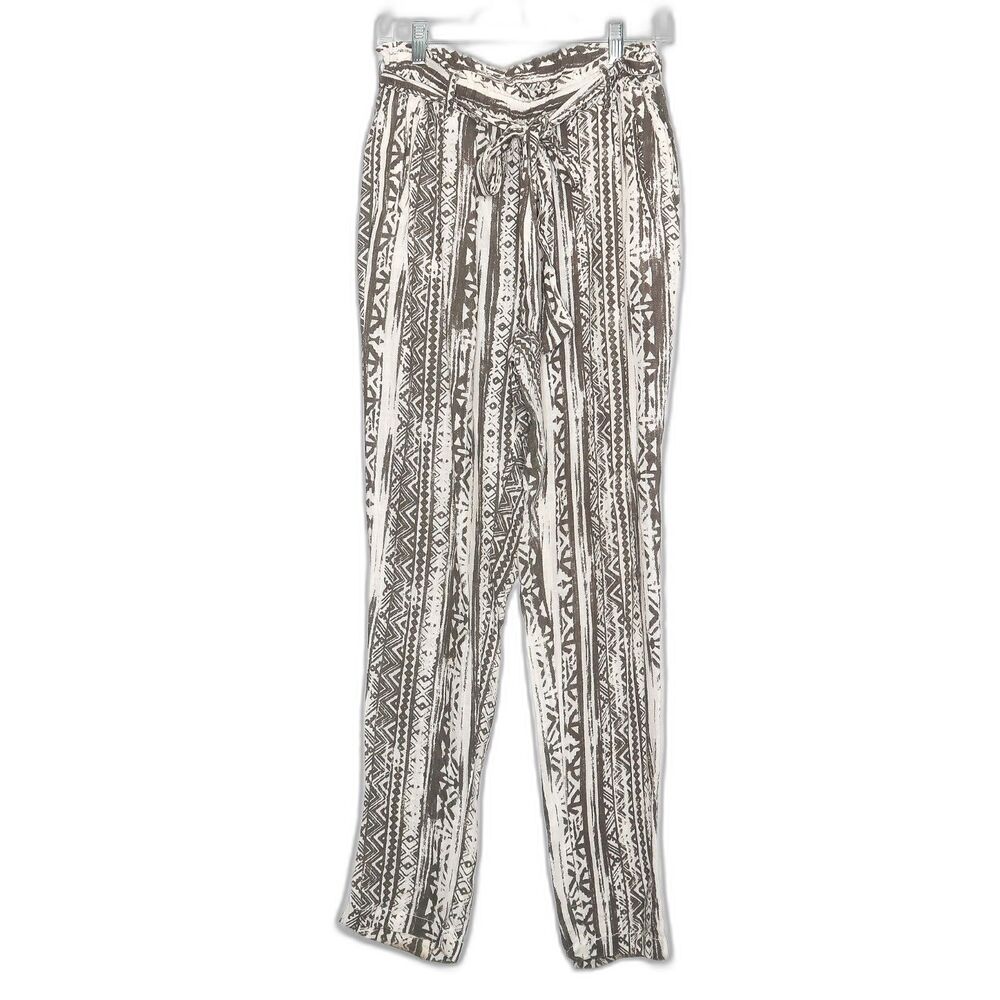 Cali 1850 Boho Pants Size Small Tribal Print‎ Paper Bag Linen White Tie Waist